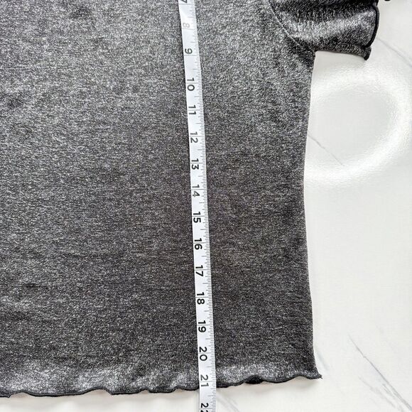 EUC Urban Outfitters Shimmer Y2K Baby T Silver Metallic Crop Top Lettuce Hem XL - Picture 12 of 13